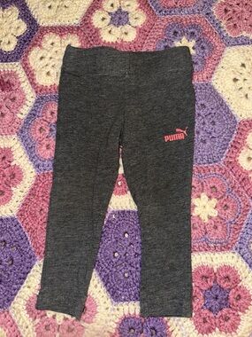 Puma Girls Gray Leggings with Pink Logo